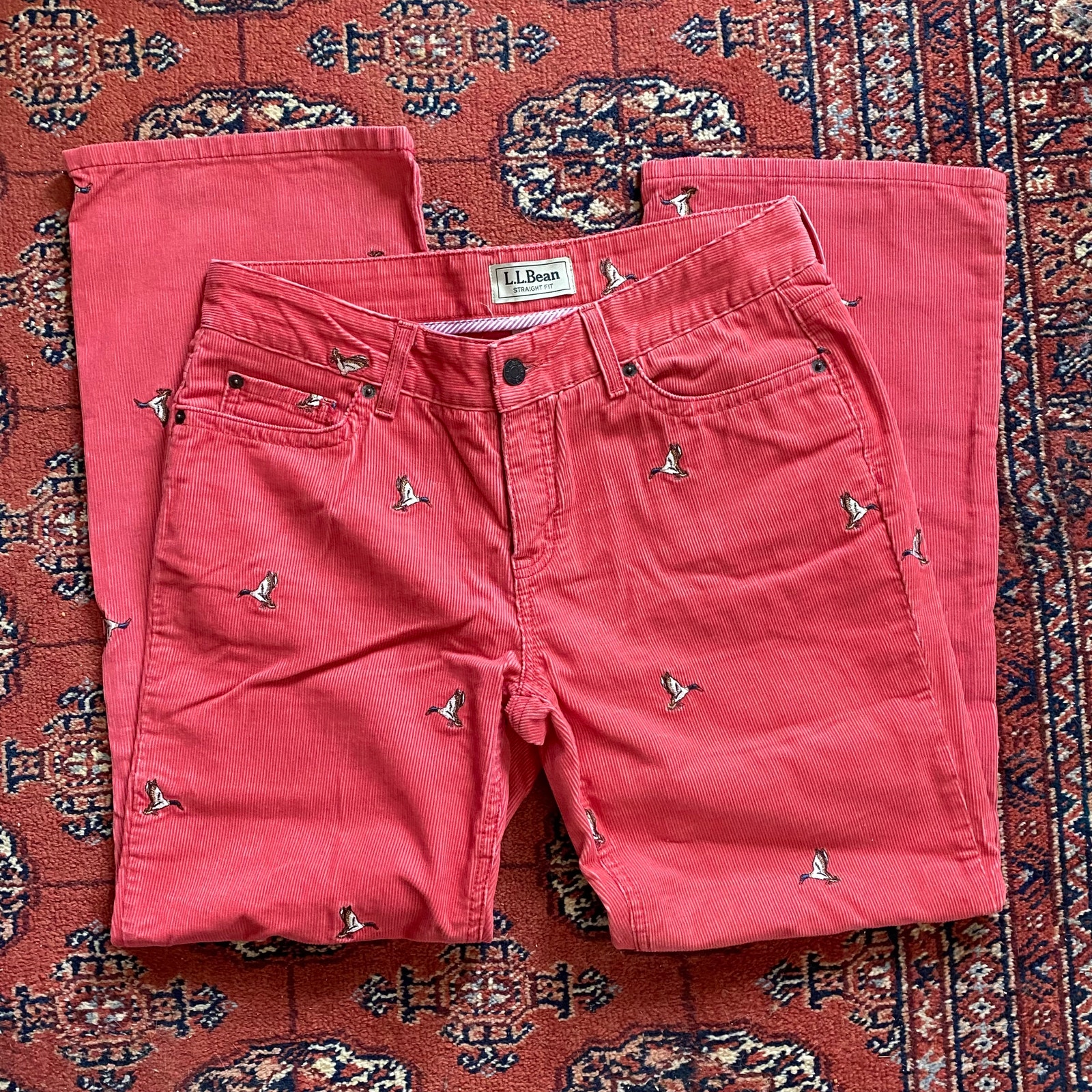 L.L. Bean Women’s 10p Duck Motif Pink 100% Cotton Jeans Style Corduroy Pants